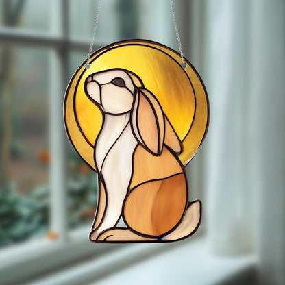Bunny Window Hanging Decoration, Rabbit Window Art with Golden Sun, Whimsical Animal Window Decor, Cute Bunny Lover Gift, Unique Home Accent