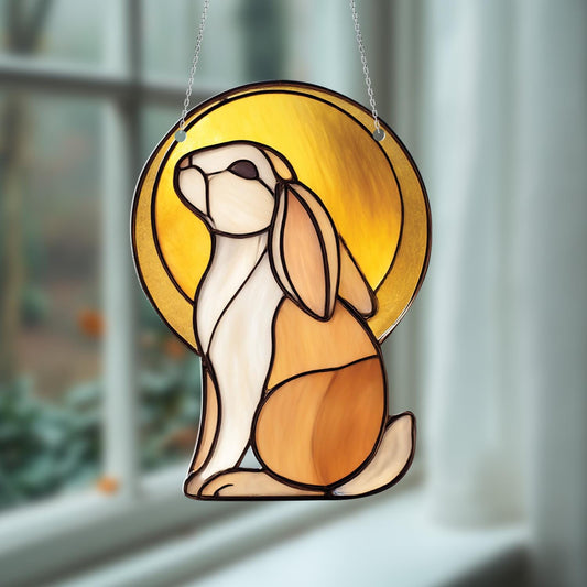 Bunny Window Hanging Decoration, Rabbit Window Art with Golden Sun, Whimsical Animal Window Decor, Cute Bunny Lover Gift, Unique Home Accent