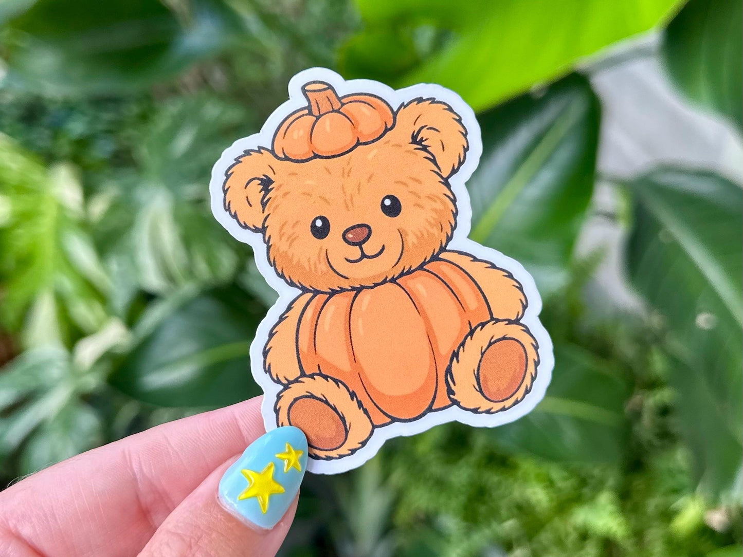 Fall Teddy Waterproof Sticker, Handdrawn Art, Bestfriend Gifts, Positivity, Halloween, Fall, Girly Spooky, Pumpkin, Autumn
