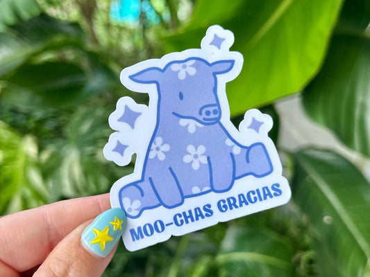 Moo-Chas Gracias Cow Waterproof Sticker, Latino, Mexican, Spanish Culture, Hispanic Stickers, Cute Gifts for Friends and Family, Latino