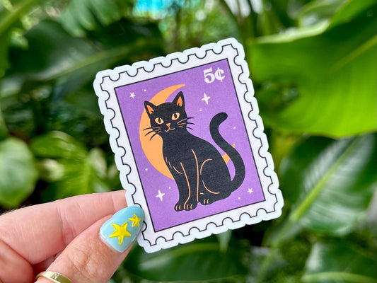Black Cat Stamp Waterproof Sticker, Handdrawn Art, Bestfriend Gifts, Positivity, Halloween, Fall, Girly Spooky, Pumpkin, Autumn