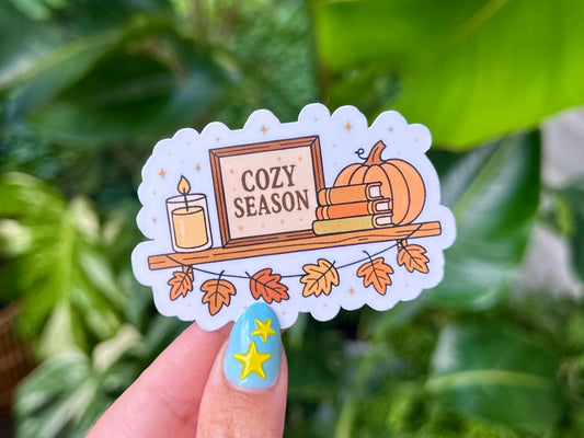 Cozy Season Waterproof Sticker, Handdrawn Art, Bestfriend Gifts, Positivity, Halloween, Fall, Girly Spooky, Pumpkin, Autumn