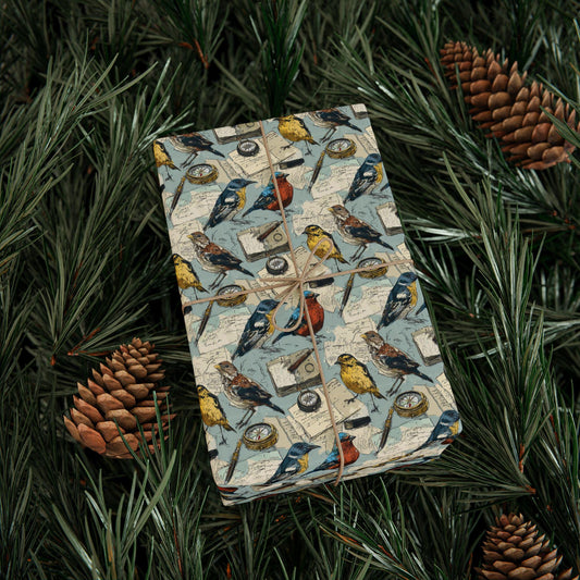 Wildlife Bird Watching Wrapping Paper Roll, Gift Wrap for Birders with Songbirds and Nature Motifs #11