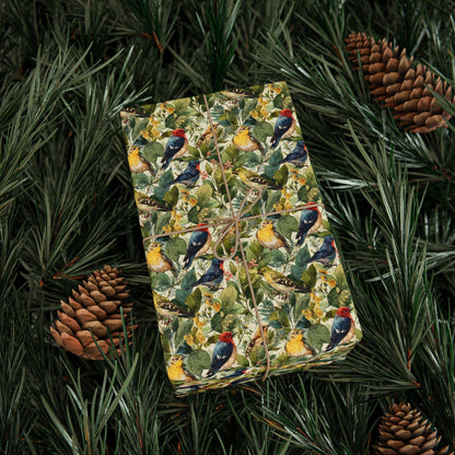 Bird Watching Wrapping Paper for Nature Lovers and Birders, Gift Wrap with Birds and Binoculars, Wildlife Inspired Gift Packaging #48