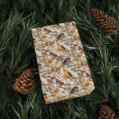 Nature Lover Wrapping Paper Roll, Bird Watching Gift Wrap with Branches, Feathers, and Colorful Birds #18