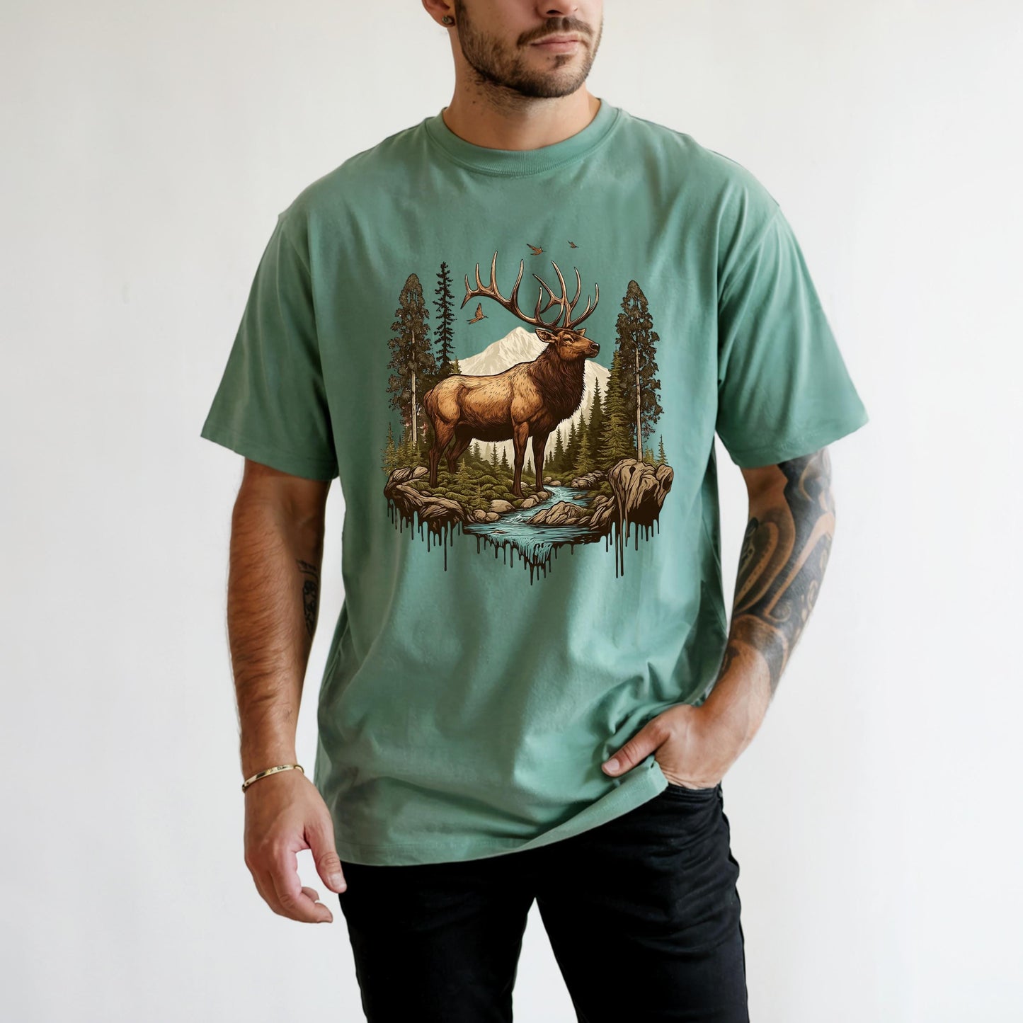 Mens Elk Hunting Shirt: Comfort Colors Tee, Outdoor Adventure
