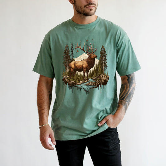 Mens Elk Hunting Shirt: Comfort Colors Tee, Outdoor Adventure