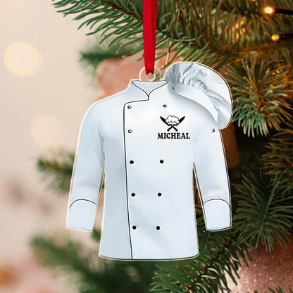 Personalized Chef Uniform 2D Flat Ornament, Custom Chef Hat Ornament Love Kitchen, Christmas Gift For Master Chef Ornament
