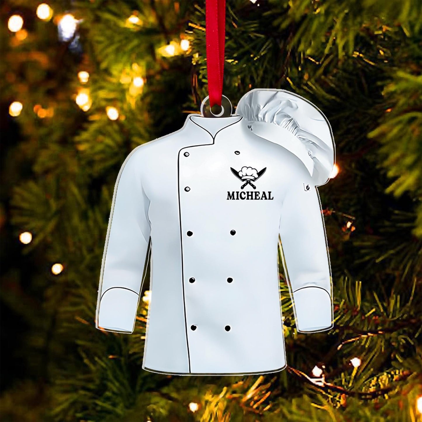 Personalized Chef Uniform 2D Flat Ornament, Custom Chef Hat Ornament Love Kitchen, Christmas Gift For Master Chef Ornament