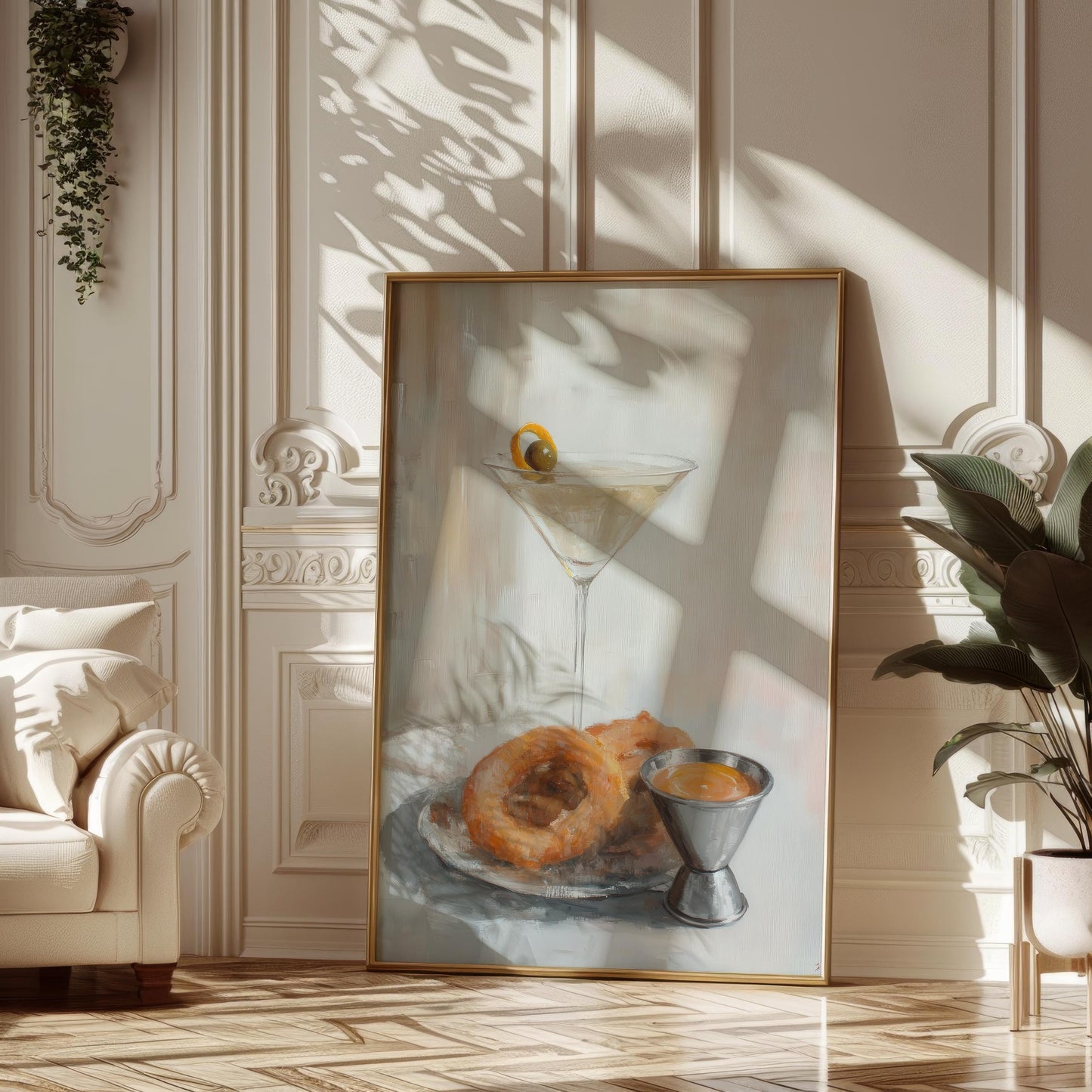 Dirty Martini with Onion Rings Art Print | Cute Quirky Whimsical | Cocktail Art Bar Cart Decor | Trendy Wall Art | Funny Food Art Gift