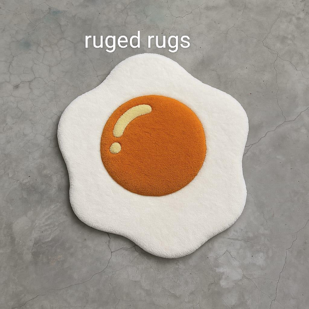 Fried Egg Rug: Handmade Tufted Cotton & Wool, Funny Kitchen Decor