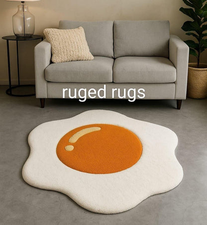 Fried Egg Rug: Handmade Tufted Cotton & Wool, Funny Kitchen Decor