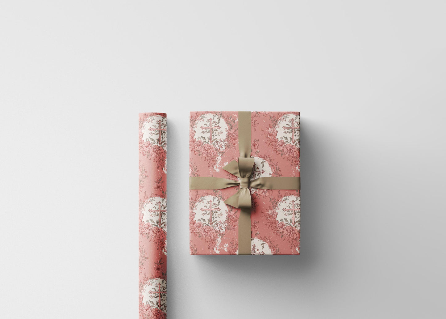 Baptism Wrapping Paper Christian Theme | Watercolor Coquette Style Gift Wrap for Girls | Christening Present Paper #3