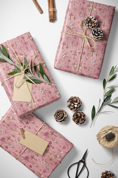 Baptism Gift Wrap Christian Watercolor Design | Coquette Aesthetic Wrapping Paper for Girls | Christening Packaging #7