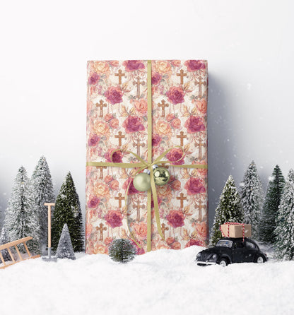 Christian Baptism Gift Wrapping Paper | Coquette Aesthetic Watercolor Wrap for Girls #19