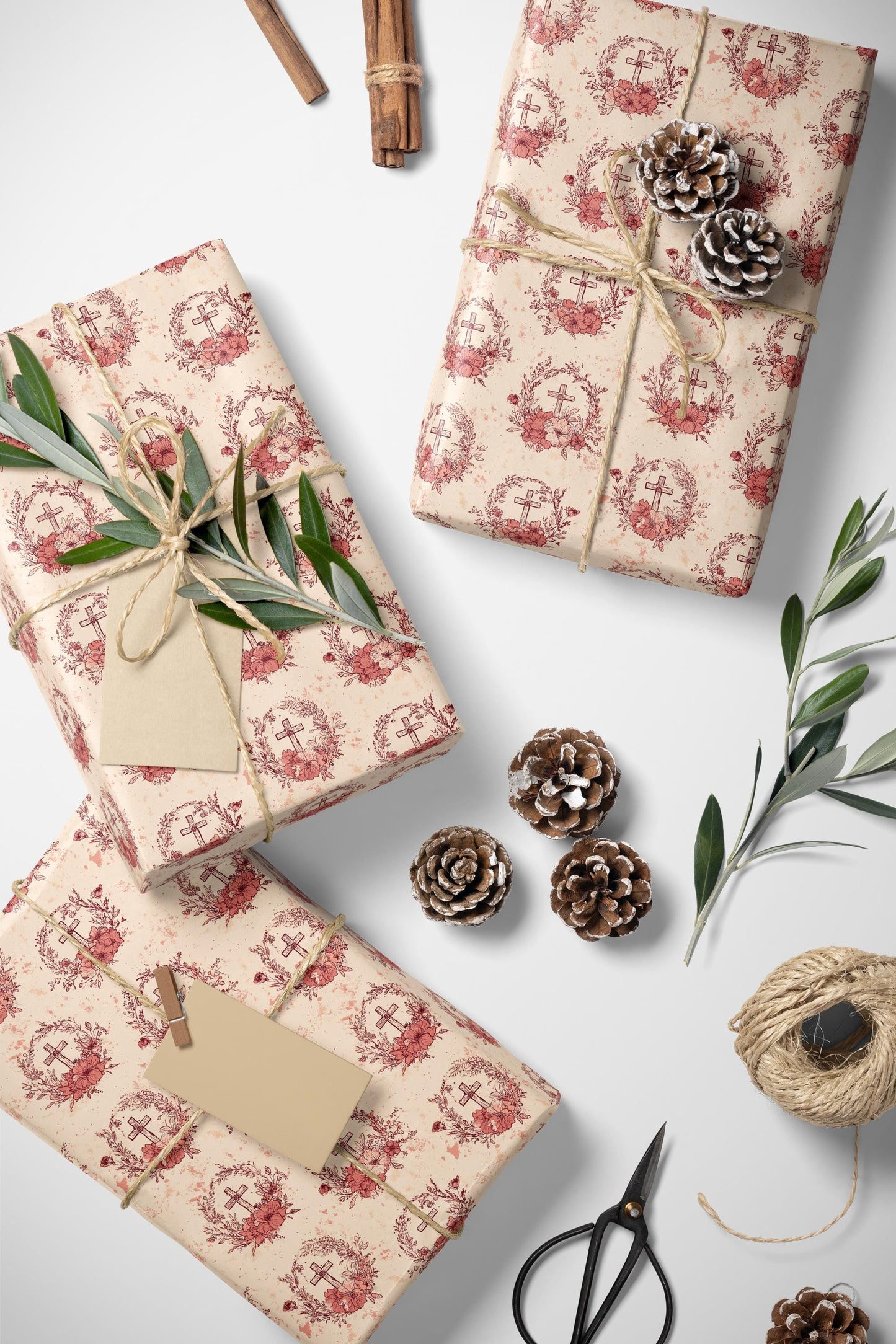 Christian Gift Wrap Baptism Theme Watercolor Floral | Coquette Aesthetic Wrapping Paper for Baby Dedication or Christening #2