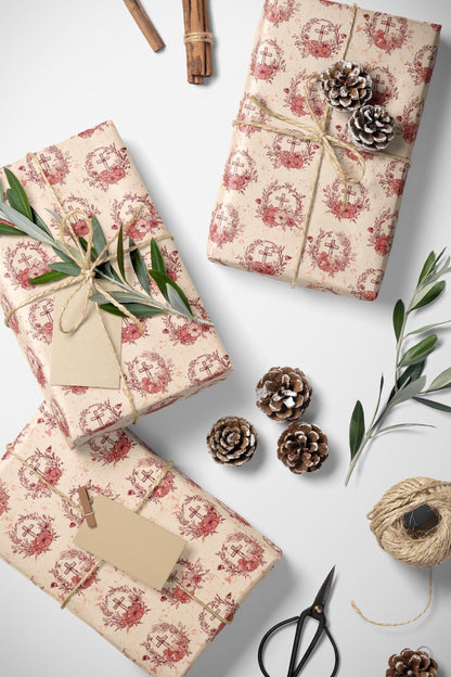 Christian Gift Wrap Baptism Theme Watercolor Floral | Coquette Aesthetic Wrapping Paper for Baby Dedication or Christening #2