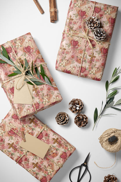 Coquette Baptism Wrapping Paper Christian Watercolor Design | Elegant Baby Girl Gift Wrap for Christening or Dedication #4