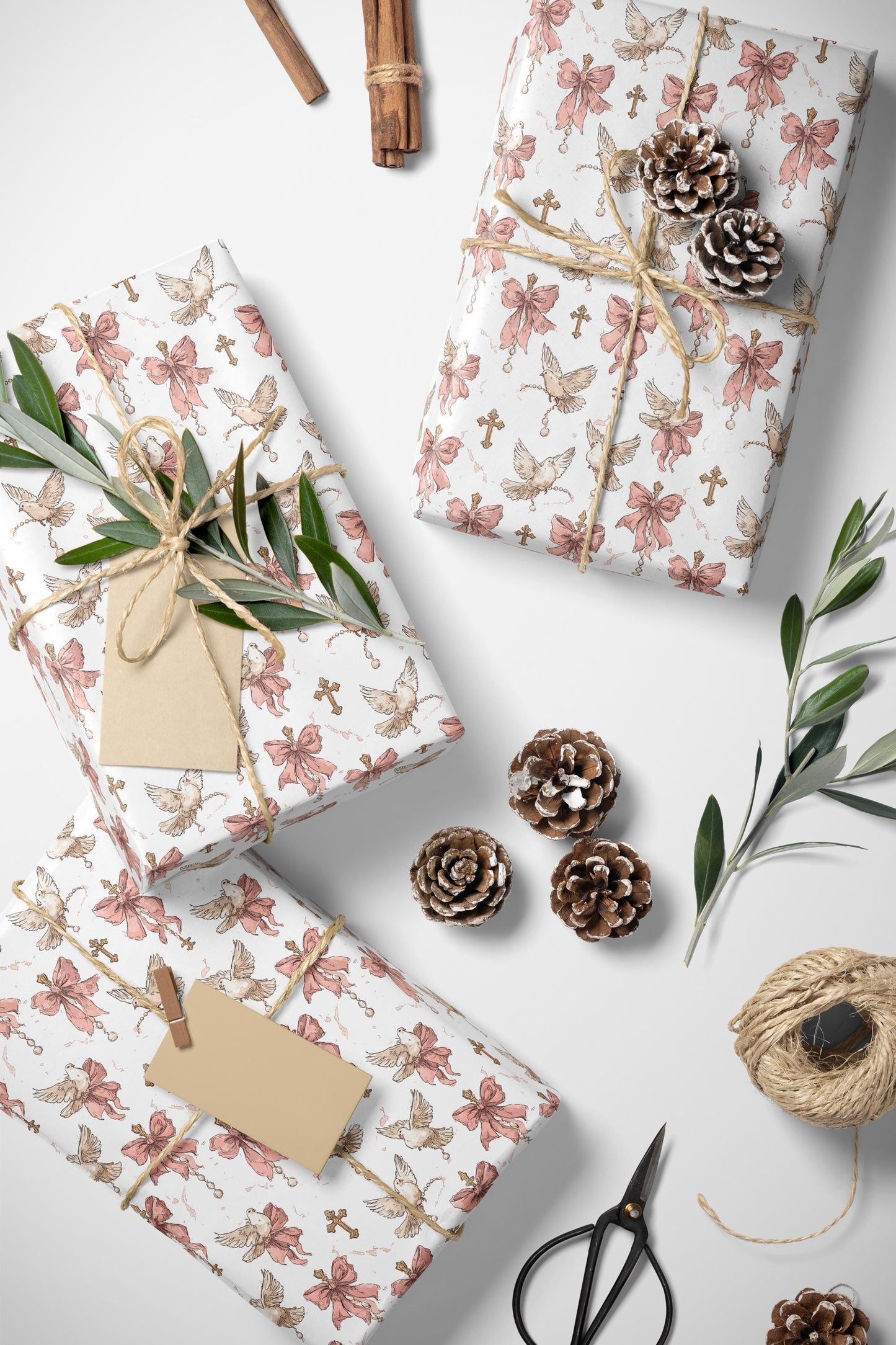 Christian Wrapping Paper Coquette Watercolor Style | Elegant Gift Wrap for Baby Baptism Ceremony #15