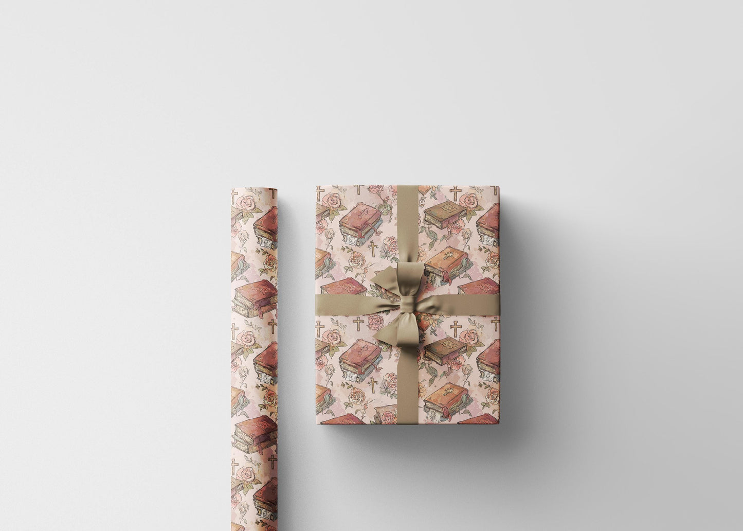 Coquette Wrapping Paper for Christian Baptism | Watercolor Christening Gift Wrap for Baby #20