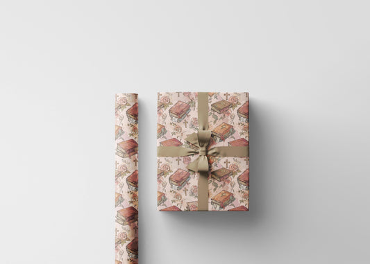 Coquette Wrapping Paper for Christian Baptism | Watercolor Christening Gift Wrap for Baby #20