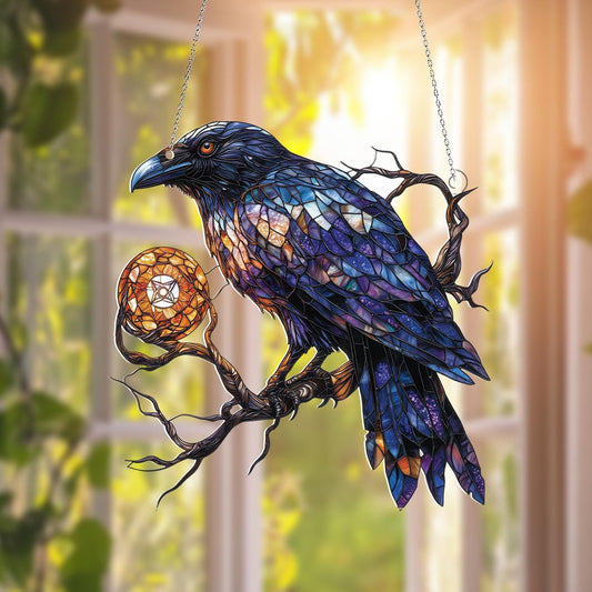 Raven Acrylic Window Hanging, Crow Decor, Acrylic Bird Window Hangings Art Decoration, Gift for dad, Bird lovers, House decor