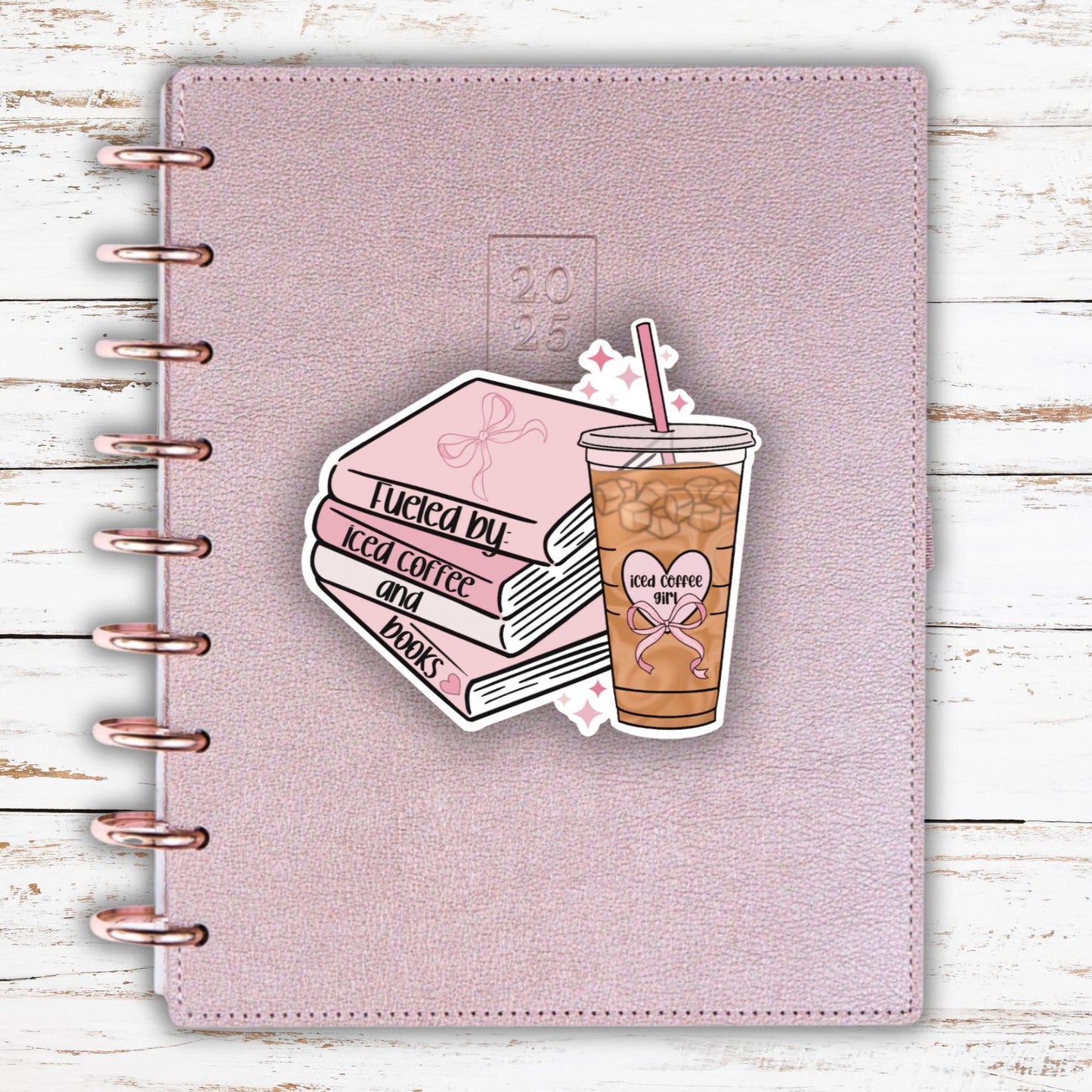 Fueled by Iced Coffee and Books Sticker- Laptop Sticker- Waterbottle sticker- Cute Bookish Sticker- Girly Kindle Sticker- Unique Gift