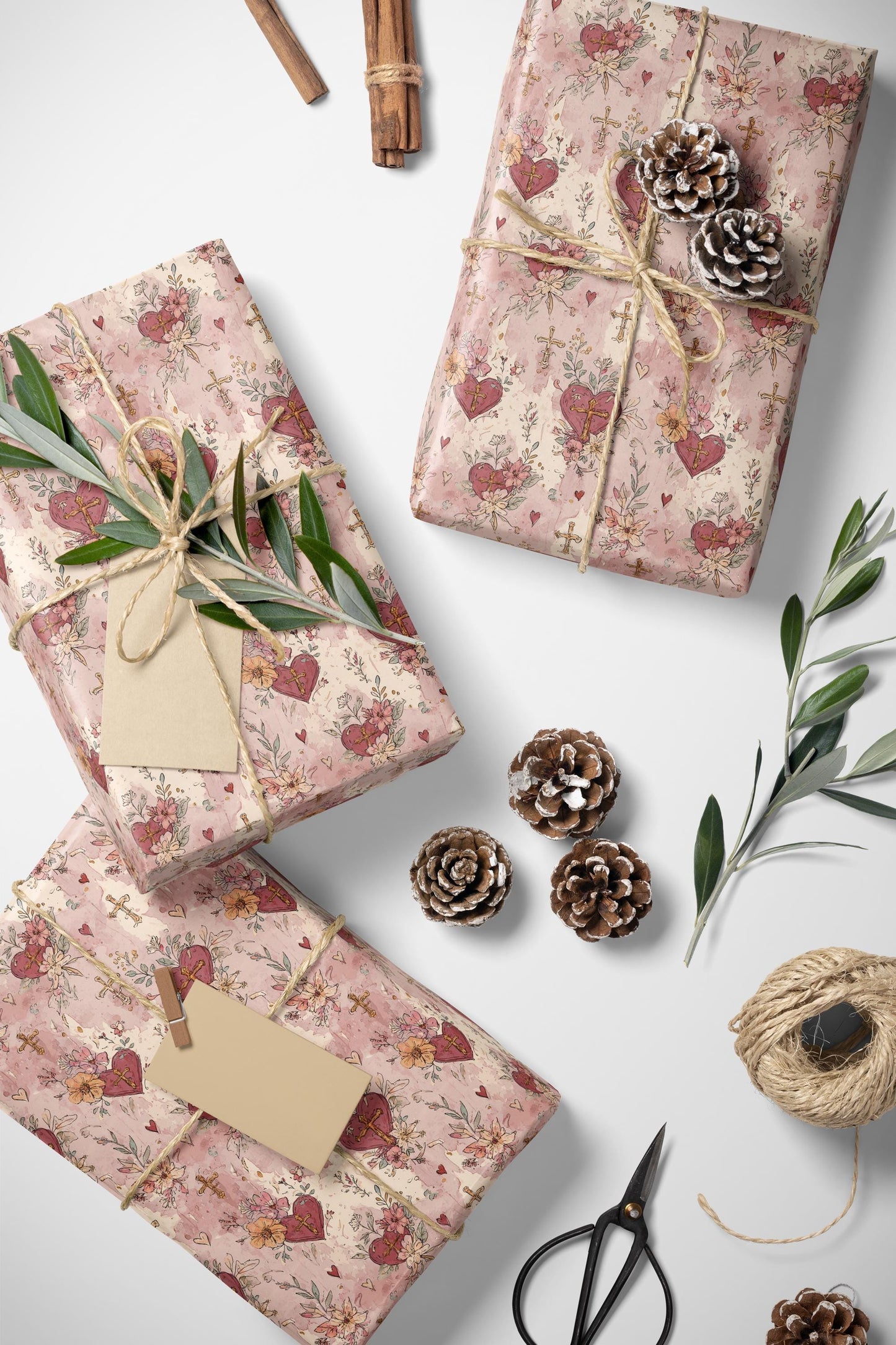 Watercolor Baptism Wrapping Paper Christian Coquette Style | Elegant Gift Wrap for Baby Girl Christening Ceremony #5