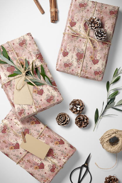 Watercolor Baptism Wrapping Paper Christian Coquette Style | Elegant Gift Wrap for Baby Girl Christening Ceremony #5