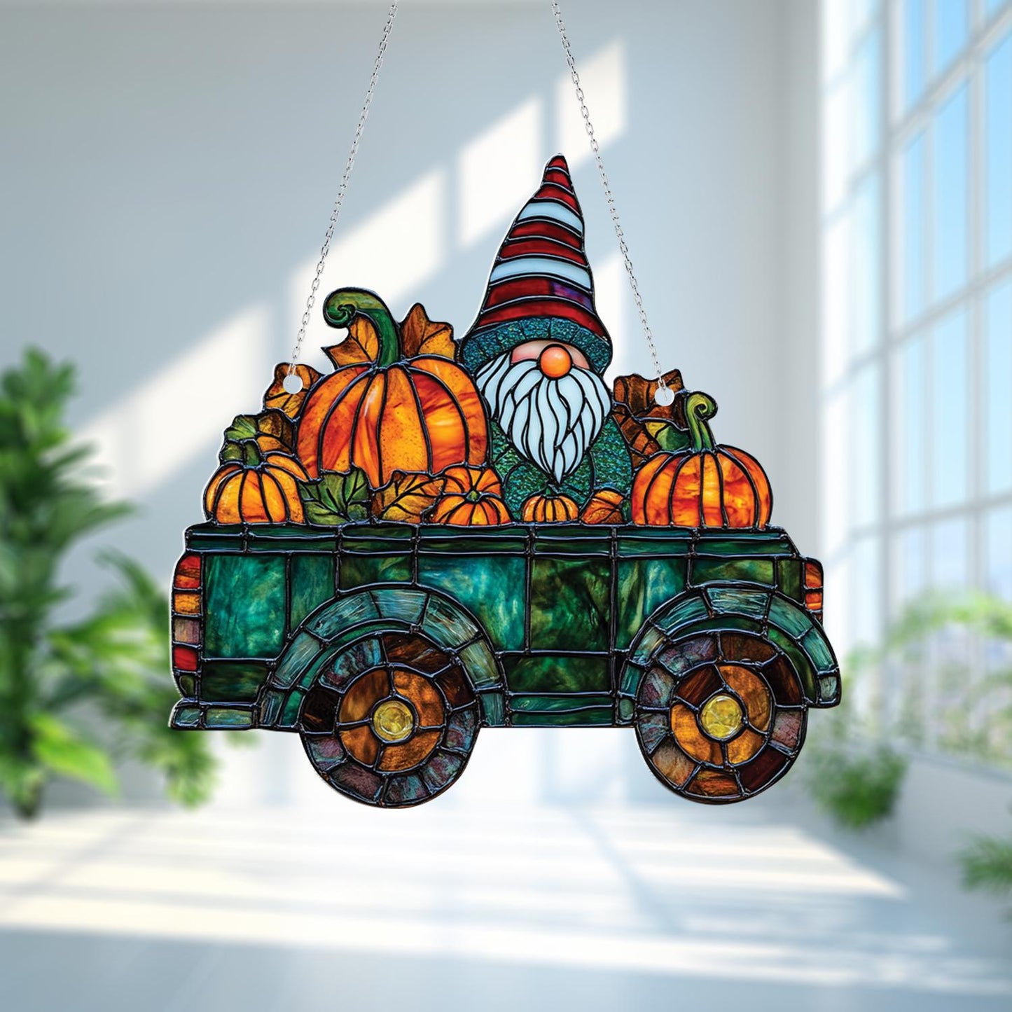 Gnome Pumpkin Truck Window Hanging, Fall Gnome Window Decor, Autumn Farmhouse Accent, Cute Pumpkin Truck Art, Thanksgiving Window Gift