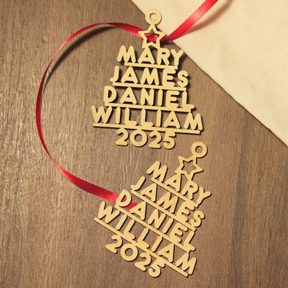 Custom Family Name Wooden Christmas Tree Ornament: Laser-Cut Keepsake