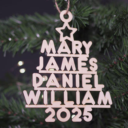 Custom Family Name Wooden Christmas Tree Ornament: Laser-Cut Keepsake
