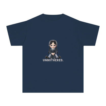 Unbothered Wednesday Addams Inspired YOUTH T-Shirt | Kids Gothic Graphic Tee | Spooky Season Halloween Shirt