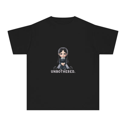 Unbothered Wednesday Addams Inspired YOUTH T-Shirt | Kids Gothic Graphic Tee | Spooky Season Halloween Shirt
