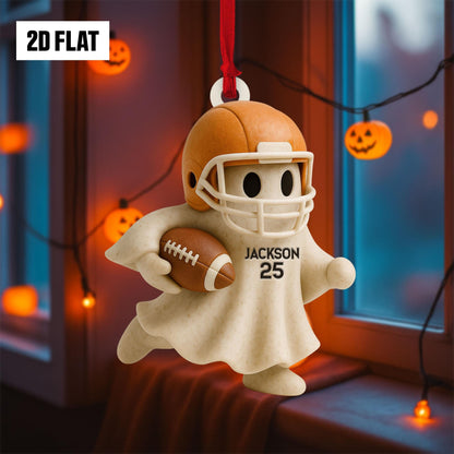 Personalized Football Ghost 2D Flat Ornament, Custom Name Ghost with Bat, Fall Sports Gift for Kids & Football Fan, Halloween Hanging Window