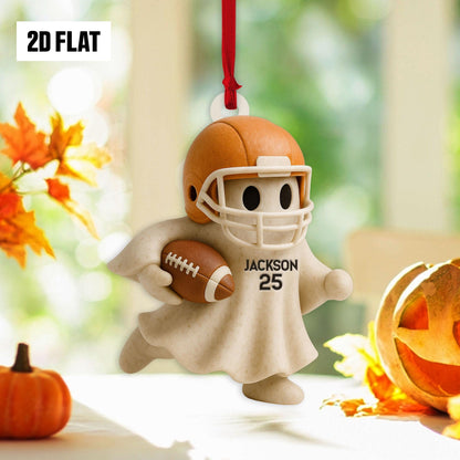 Personalized Football Ghost 2D Flat Ornament, Custom Name Ghost with Bat, Fall Sports Gift for Kids & Football Fan, Halloween Hanging Window