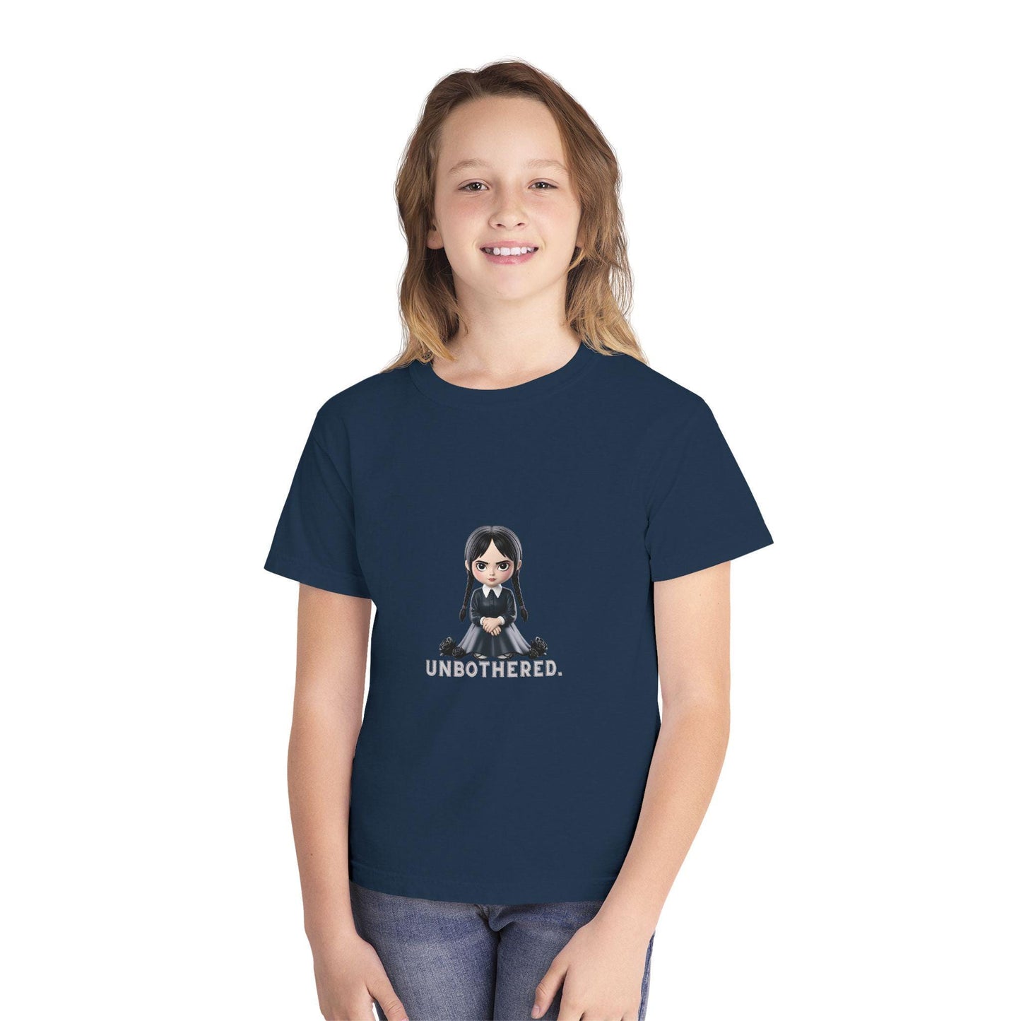 Unbothered Wednesday Addams Inspired YOUTH T-Shirt | Kids Gothic Graphic Tee | Spooky Season Halloween Shirt