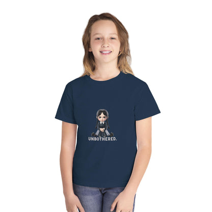 Unbothered Wednesday Addams Inspired YOUTH T-Shirt | Kids Gothic Graphic Tee | Spooky Season Halloween Shirt