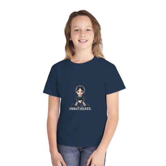 Unbothered Wednesday Addams Inspired YOUTH T-Shirt | Kids Gothic Graphic Tee | Spooky Season Halloween Shirt