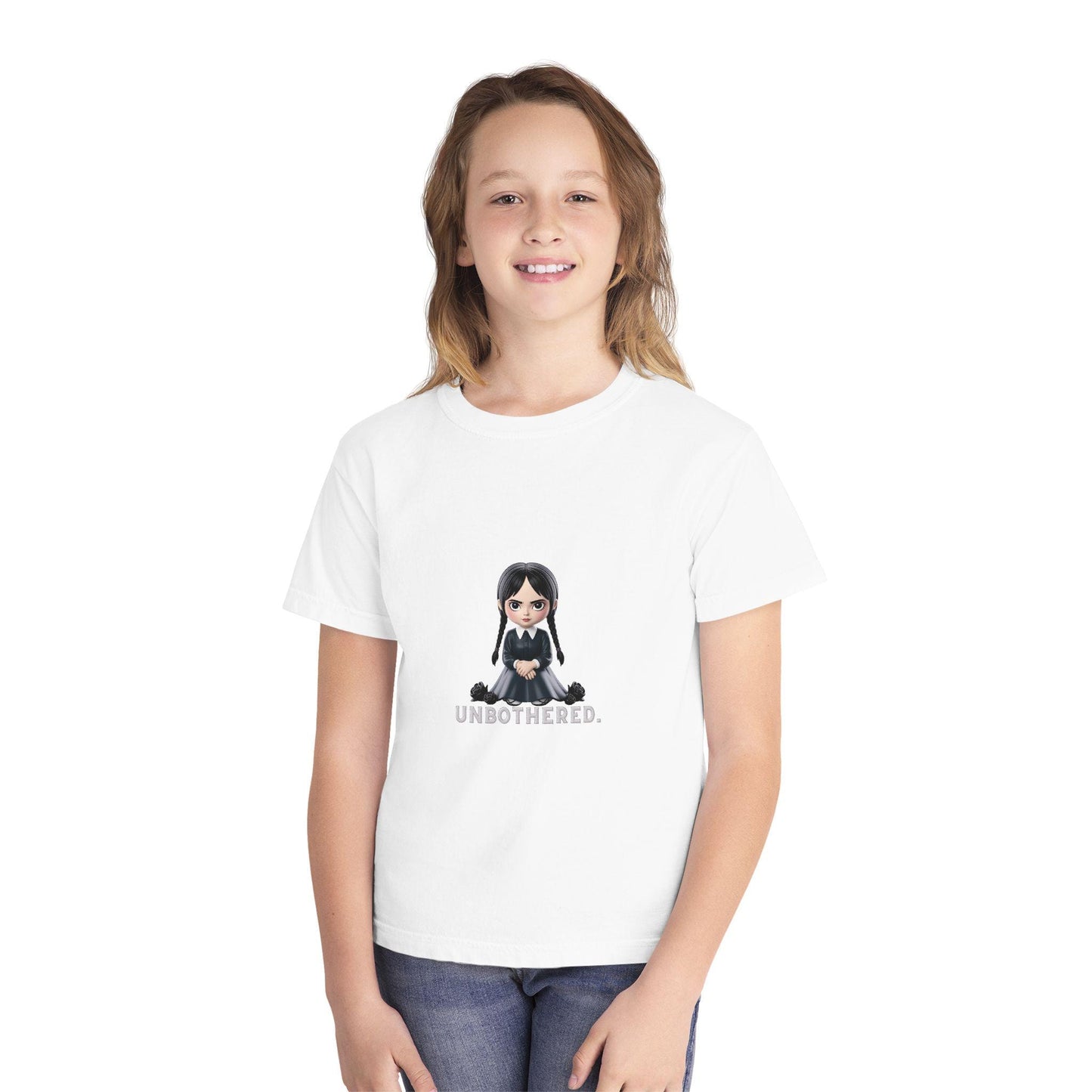 Unbothered Wednesday Addams Inspired YOUTH T-Shirt | Kids Gothic Graphic Tee | Spooky Season Halloween Shirt