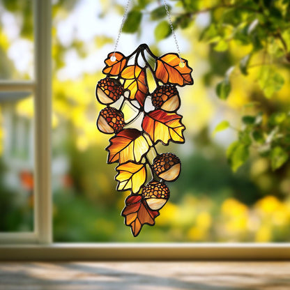 Autumn Leaves and Acorns Window Hanging, Fall Window Decor, Harvest Home Accent, Autumn Leaves Art, Cozy Fall Gift for Home