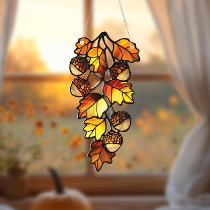 Autumn Leaves and Acorns Window Hanging, Fall Window Decor, Harvest Home Accent, Autumn Leaves Art, Cozy Fall Gift for Home