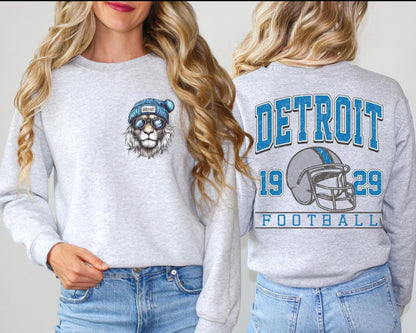 Graphic Detroit Mascot Football Sweatshirt, Game Day Gift Shirt, Detroit Football Fan Tee, Retro Detroit Team Shirt, Sport Mascot Gifts