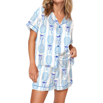 Coquette Tennis Silky Satin Pajama Set For Women  Pajamas Set