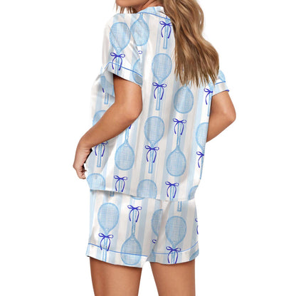 Coquette Tennis Silky Satin Pajama Set For Women  Pajamas Set