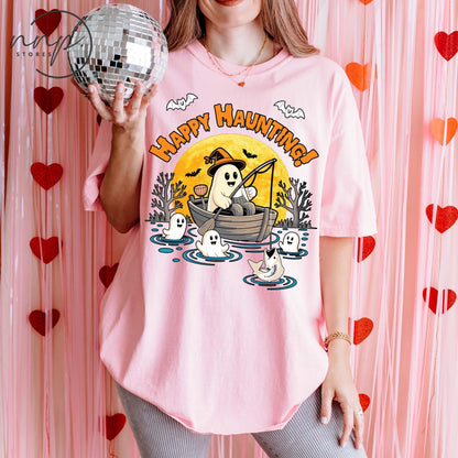 Comfort Colors® Happy Haunting Fishing Halloween Shirt, Fishing Lover Reel Scared Shirt, Funny Ghost Fisherman shirt,Spooky Fall Fishing tee