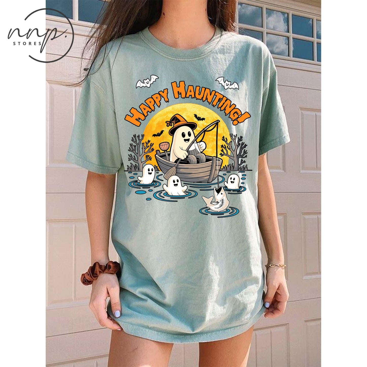 Comfort Colors® Happy Haunting Fishing Halloween Shirt, Fishing Lover Reel Scared Shirt, Funny Ghost Fisherman shirt,Spooky Fall Fishing tee
