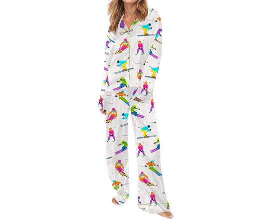 Skiing Life Satin Pajama Set For Women  Pajamas Set