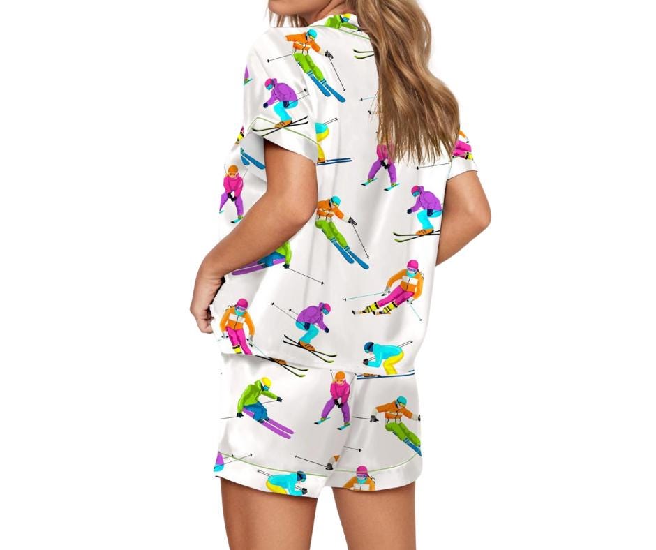 Skiing Life Satin Pajama Set For Women  Pajamas Set