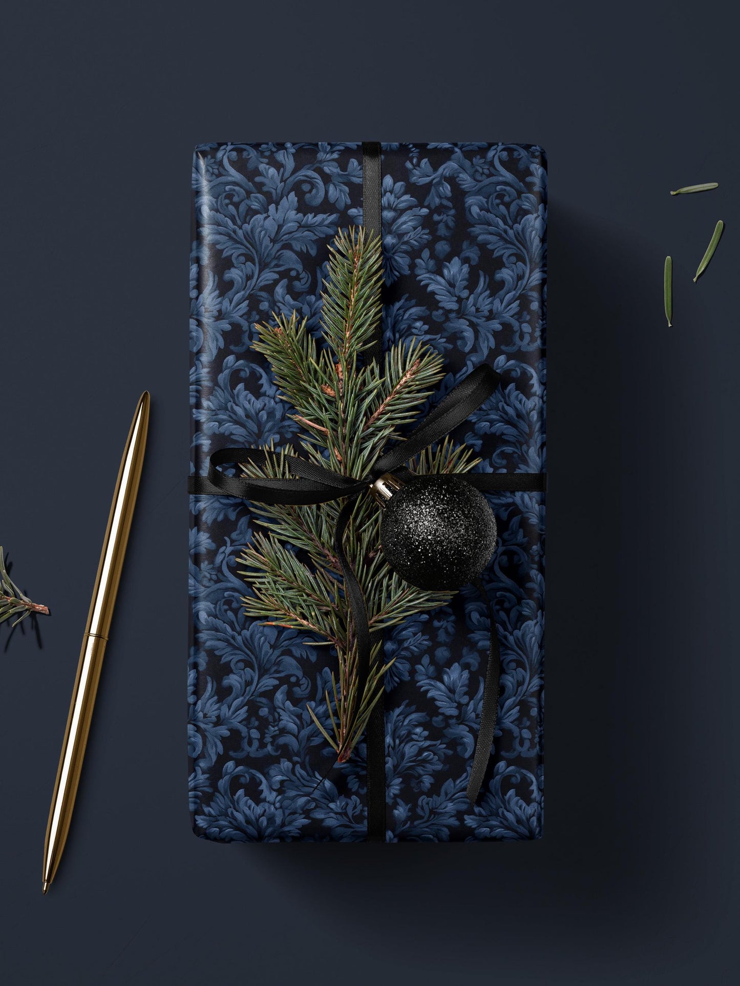 Sapphire Blue Wrapping Paper Blue Floral Gift Wrap Moody Flower Design Gift Wrap for Wedding Wrapping Paper Bridal Shower Gift for Bride